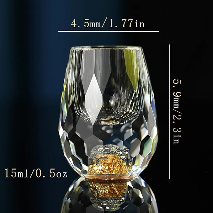Crystal Glasses 0.5oz/15ml,shot glasses set of 2,Decorated With 24K Gold Leaf Flakes,Lead-Free,gold shot glasses,tequila shot glasses