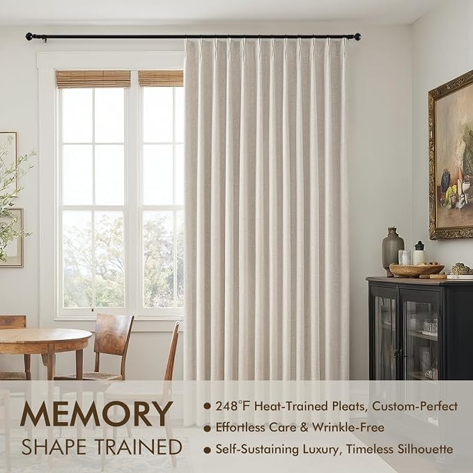 MIULEE Beige Pinch Pleated 100% Blackout Linen Curtains 40x102 Inches | Room - Image 3