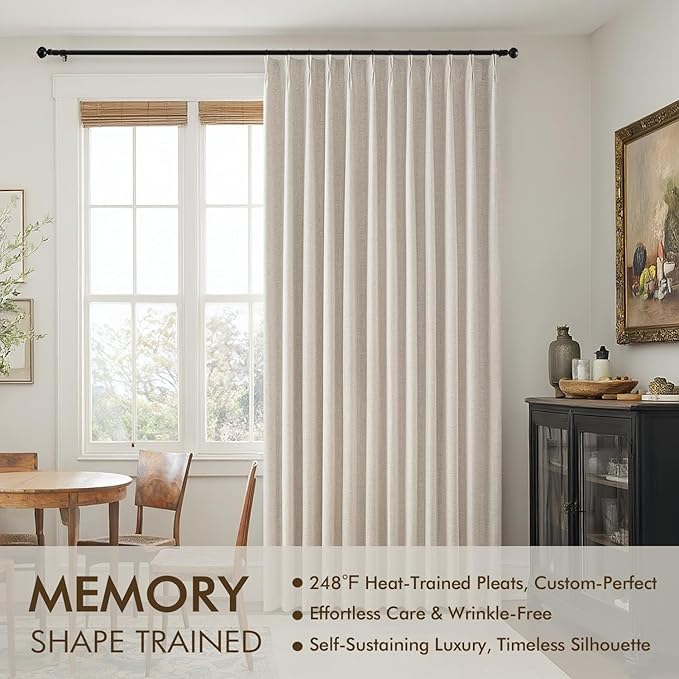 MIULEE Beige Pinch Pleated 100% Blackout Linen Curtains 40x90 Inches | Room - Image 3