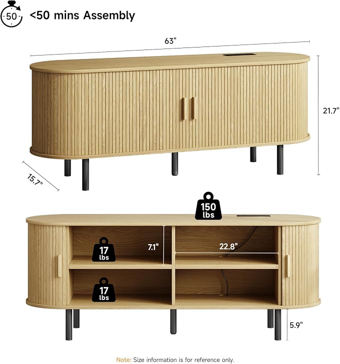 ONBRILL 63" TV Stand with Power Outlet - Image 2
