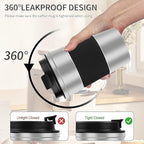 YINBAOGE Insulated Travel Coffee Mug Spill Proof Leak Proof Pobtable To Go Camping Stainless Steel Coffee Tumbler Reusable Coffee Cups with Lids Thermos for Hot and Cold Drink (Silver black, 12 OZ)