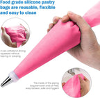 Generic Cake Decorating Kit; 83 Pieces; Pink; Flower Opening; Silicone & Stainless Steel Piping Tips