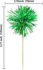 Gyufise 30Pcs Foil Firework Cupcake Toppers Sparkle Tinsel Cake Toppers Tinsel Drink Cake Decoration Cocktail Picks for Birthday Wedding Graduation Party Supplies Dark Green