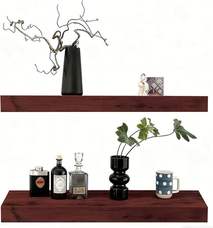 Solid Wood Floating Shelves, 31.5in Finished Real Wood Wall Shelves by Unknown