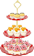 3 Tier Cupcake Stand Holder, Plastic Cup Cake Stand Tower with Tiered Serving Tray for Cupcakes, Donuts, Fruits and More, Red