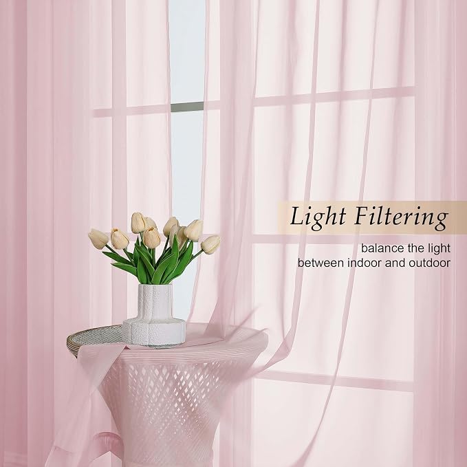 Blush Sheer Curtains 84 Inches Long 2 Panels Set - Image 3