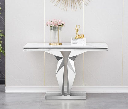 Henf 47" Marble Console Table Modern White Faux Marble Entryway Table - Image 3