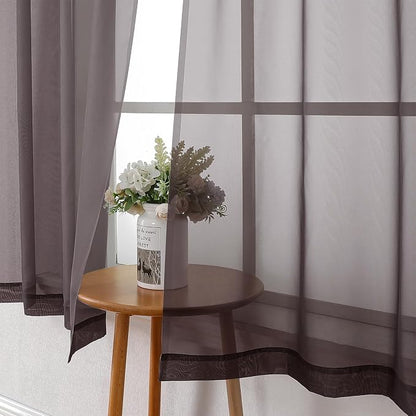 Sheer Curtains 45 Inch Length 2 Panels Set, Chocolate Solid Voile Rod Pocket - Image 7