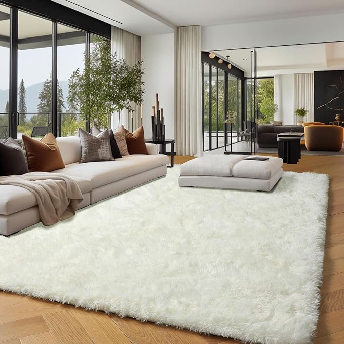 Fluffy Shag Area Rugs for Bedroom Living Room, Cream White Super Soft Fuzzy - Image 3