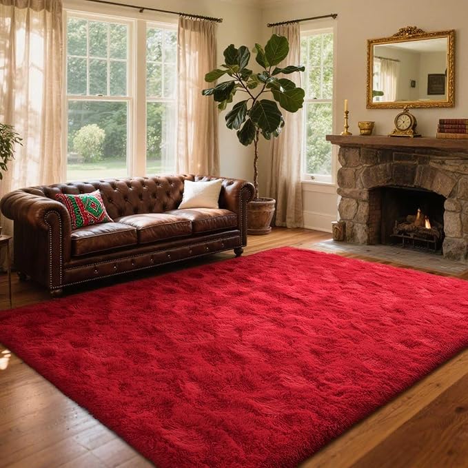 6x9 Ft Red Shag Rugs for Living Room Decor, Ultra Soft Fluffy Furry Area Rugs - Image 3