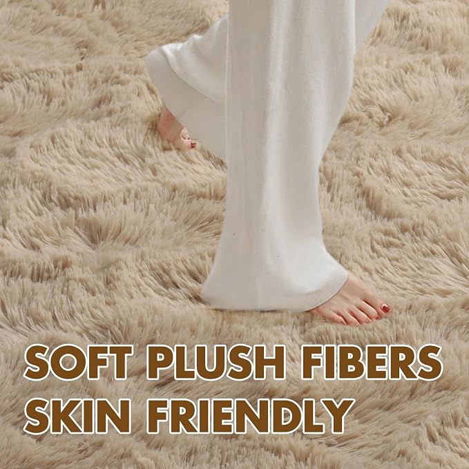 4x6 Ft Shag Beige Rugs for Bedroom Living Room, Ultra Soft Fluffy Furry Area - Image 5