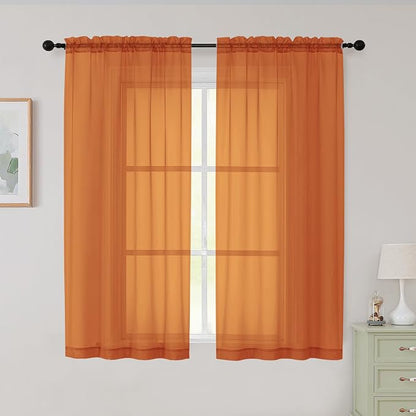 Sheer Orange Curtains for Bedroom Living Room 54 Inch Length 2 Panels Set by WelvetBLK