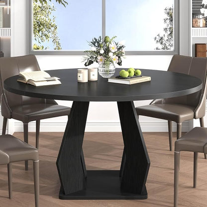 IBF Black Round Dining Table for 4-6, 47 Inch Kitchen Table - Image 3