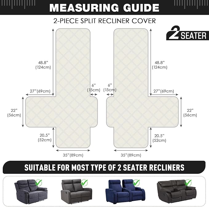 TAOCOCO 100% Waterproof Oversized Loveseat Recliner Cover, Non Slip Split Couch - Image 2