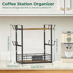 EsLuker.ly Coffee Mug Cup Holder Tree Bar Station Organizer for Countertop, Multi-Functional 2 Tier Mug Stand Rack for Kitchen, Storage Shelf with 12 Hooks, Vintage Brown-Black(Patented Design)