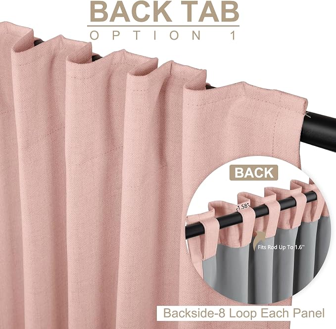 Linen Textured Total Blackout Sliding Door Curtains 96 Inches Long, Blush Pink - Image 3