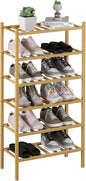ROMGUAR CRAFT 6-Tier Bamboo Small Shoe Rack, Free Standing Wood Shoe Shelf by ROMGUAR+CRAFT
