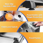 Meat Slicer 200W for Home Use, 2 Removable 7.5" Stainless Steel Blades, Electric Food Slicer with 0-18mm Adjustable Thickness, Child Lock, 1 Tray, and 1 Towel