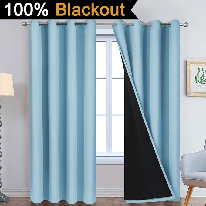 Yakamok Sky Blue 100% Blackout Curtains 84 Inches Long 52" Wide 2 Panel | - Image 2