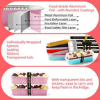 Mini Loaf Pans with Lids and Spoons Sealing Sticker,120 Pcs 6.8oz Cake Pans for Baking Disposable Aluminum Foil Red cake pan (mixed)
