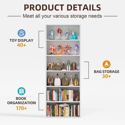 Furniwell 71" Tall Bookcase Bookshelves, 6 Tier Floor Standing Bookcases Open - Image 6