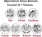 Christmas Stencils for Painting on Wood Slice,58pcs Small Christmas Stencil Xmas Holiday Templates