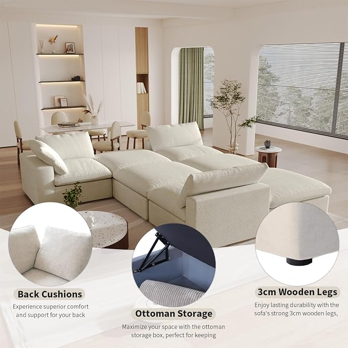 Cloud Modular Sectional Sofa Couch, Oversized Couch 8 Seater, 160.6" U Shaped - Image 4
