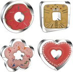Large Size Donut Design Cookie Cutters Set of 4 pcs, Stainless Steel 4 Shapes Cream-filled Doughnut Fondant Cutter Molds Baking DIY (Round + Square + Heart + Flower)