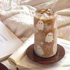 Halloween 16oz Can Glass Tumbler with Acrylic Lid & Straw, Iced Coffee Cup for Women Girls, Aesthetic Cups Gifts for Party
