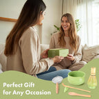 Matcha Whisk Set (7 Pcs) - Complete Matcha Set, Matcha Bowl with Spout, Whisk with Holder, Bamboo Scoop with Rest and Sifter, Perfect Kit for Matcha Lovers (Green Mist)
