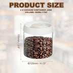 uxcell 2pcs Coffee Vacuum Container, 500ml/17oz Glass Coffee Bean Storage Container with Lids for Spices Biscuits Loose Leaf Tea, White