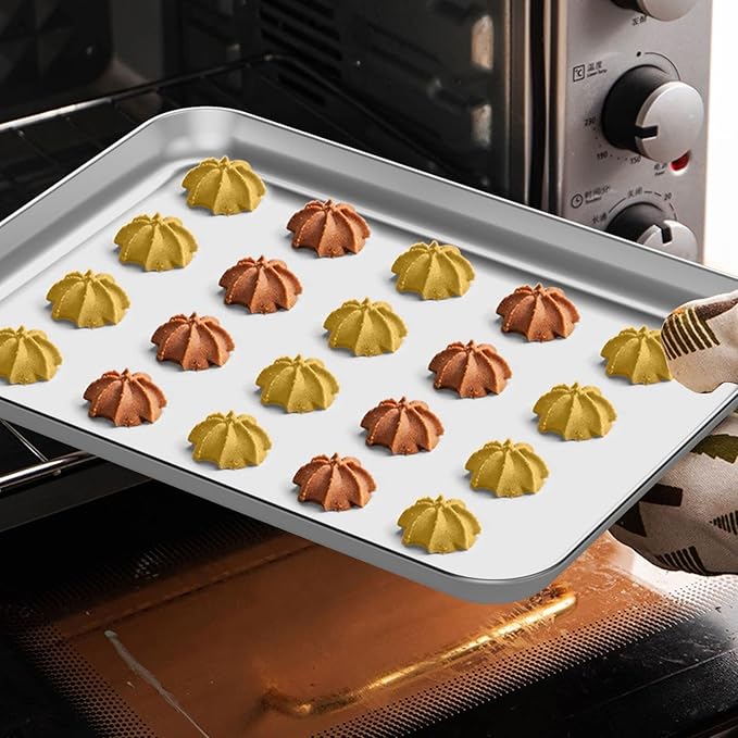 Baking Sheet with Rack Set [2 Pans + 2 Racks], Wildone Stainless Steel Cookie Sheet Baking Pan Tray with Cooling Rack, Size 16 x 12 x 1 Inch, Non Toxic & Heavy Duty & Easy Clean