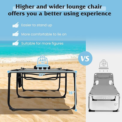 GYMAX Lounge Chair for Outside, 440lbs 27” Oversize Folding Beach Tanning - Image 7
