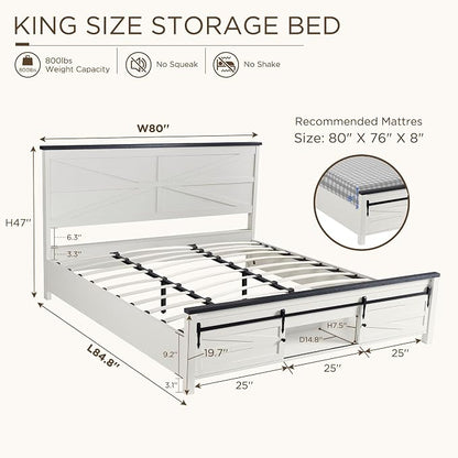 JXQTLINGMU King Farmhouse Wood Bed Frame - Image 2