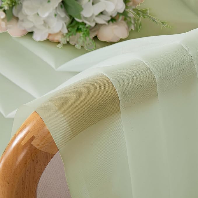 Light Green Sheer Curtains 63 Inch Length 2 Panels Set, Elegant Voile Curtains - Image 9