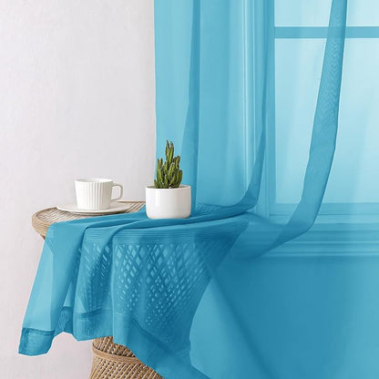 Turquoise Sheer Curtains 78 Inches Long 2 Panels, Elegant Gauzy Airy Light - Image 4