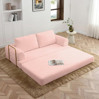 HANXIN 80 Inch Convertible Sleeper Sofa Bed, High Back Plush Corduroy Folding - Image 2