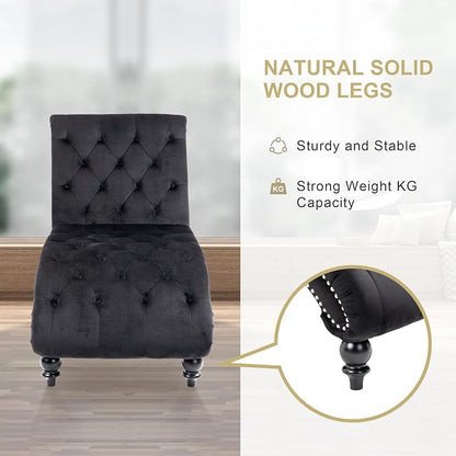 Chaise Lounge Indoor, Velvet Upholstered Lounge Chair Button-Tufted Armless - Image 5
