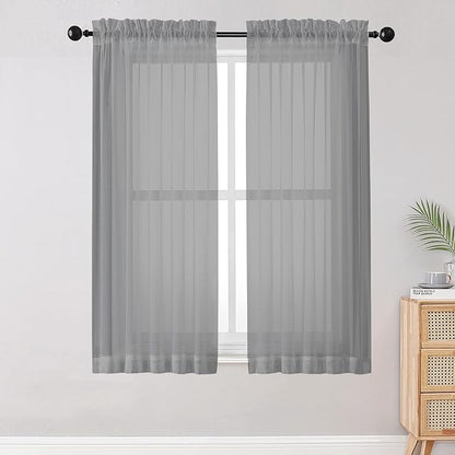 Sheer Curtains Living Room 54 inches Long, Rod Pocket Curtain Sheers Bedroom by OWENIE