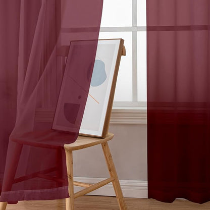 Simplebrand Burgundy Red Sheer Curtains 84 Inches Long, Light Filtering Rod - Image 4