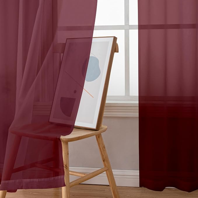 Simplebrand Burgundy Red Sheer Curtains 90 Inches Long 2 Panels, Light - Image 4