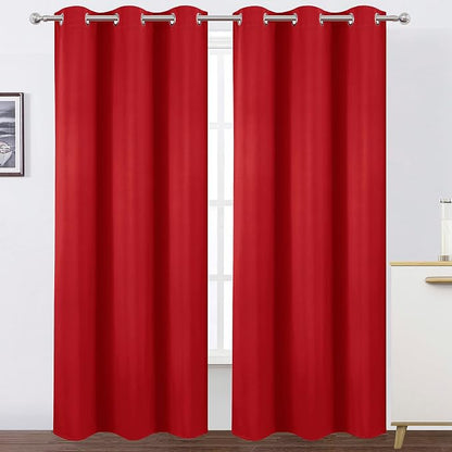 Blackout Curtains 38 x 84 inch/Bright Red Curtains Set of 2 Panels/Thermal by Lemomo