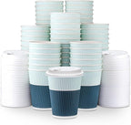 Disposable Coffee Cups With Lids - 12 oz To Go Coffee Cups (80 Set) With Sturdy Lids Prevent Leaks! Paper Hot Cup Holds Shape With Hot, Cold Drinks. Ripple Cups Protect Fingers from Heat!