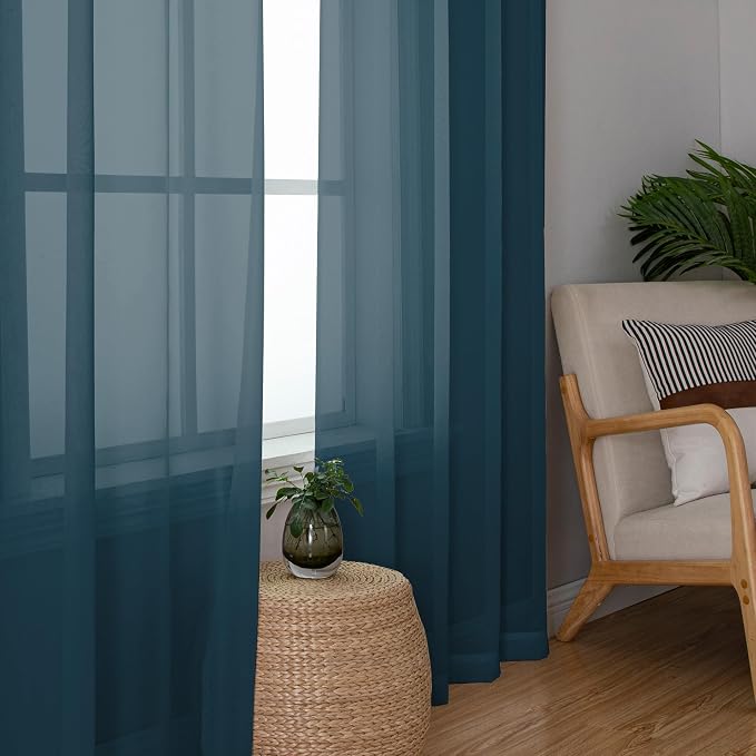 Sheer Curtains, 63 inch Length Set of 2, Rod Pocket Light Weight Voile Curtains - Image 2