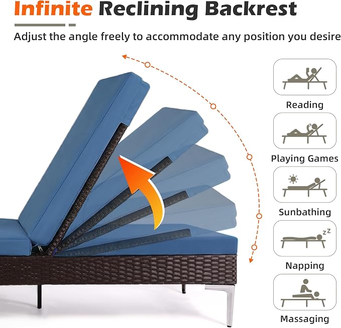 HOMREST Outdoor Chaise Lounge Chair, Patio Wicker Lounge Chair - Image 4