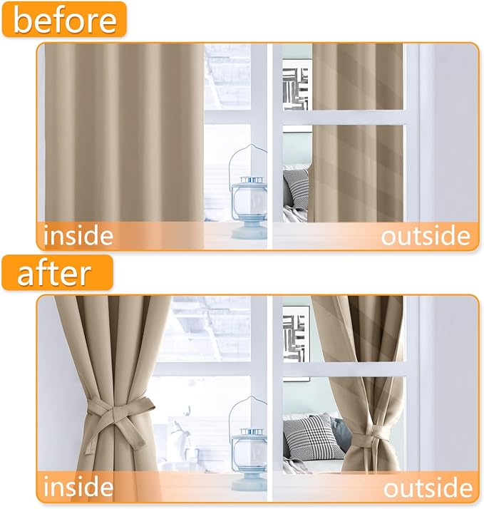 Grommet Blackout Curtains for Bedroom 70 x 63 Inches Taupe 2 Panels | Thermal - Image 4