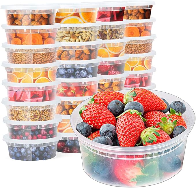 [8 oz. -24 Pack] Glotoch 1 Cup Soup Containers with Lids, Eco-Friendly Plastic Take Out Bowls, Microwave, Freezer & Dishwasher Safe, BPA-Free