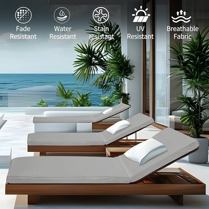 Outdoor Chaise Lounge Cushions for Patio, Waterproof Replacement Seat Cushions - Image 2