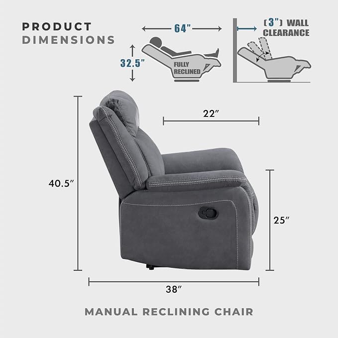 Lexicon Manual Recliner Chair, Polished Microfiber Reclining Sofa Chair - Image 2