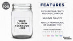 DISCOUNT PROMOS Custom Decorating Mason Jars 12 oz. Set of 100, Personalized Bulk Pack - Glass Jars for Overnight Oats, Candies, Fruits, Pickles, Spices, Beverages - Black